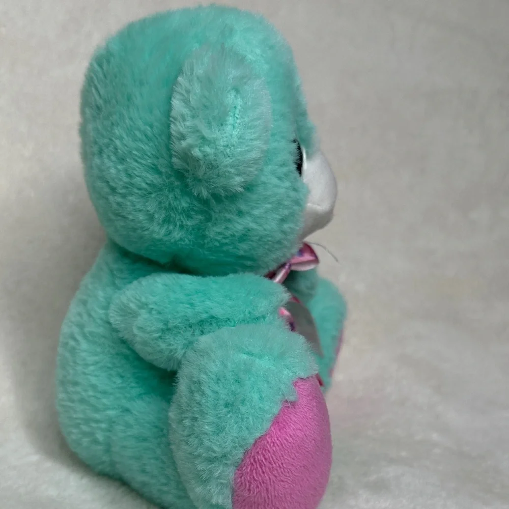 Mom I Love You Ribbon Bow Tie Plush Teal & Pink Teddy Bear Bow Ribbon NWOT